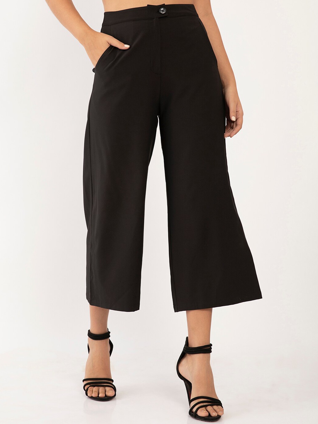 

Zink London Women Black Flared High-Rise Culottes Trousers