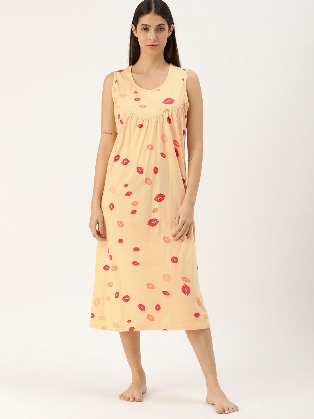 

Slumber Jill Beige Printed Nightdress