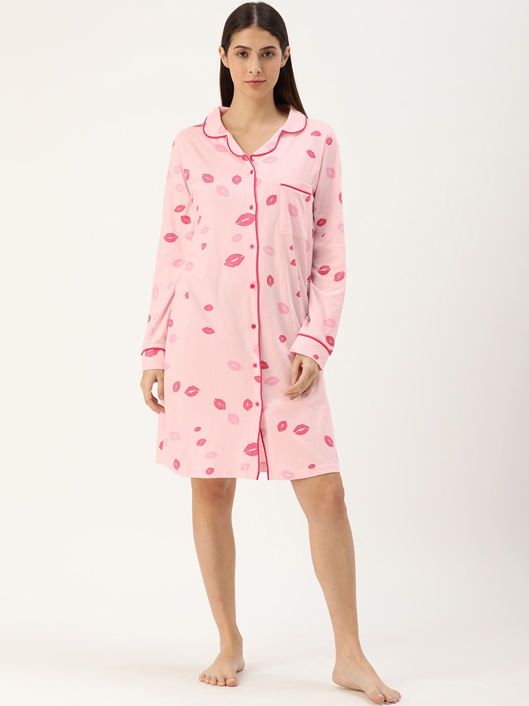 

Slumber Jill Women Pink Floral Printed Cotton Sleepshirt