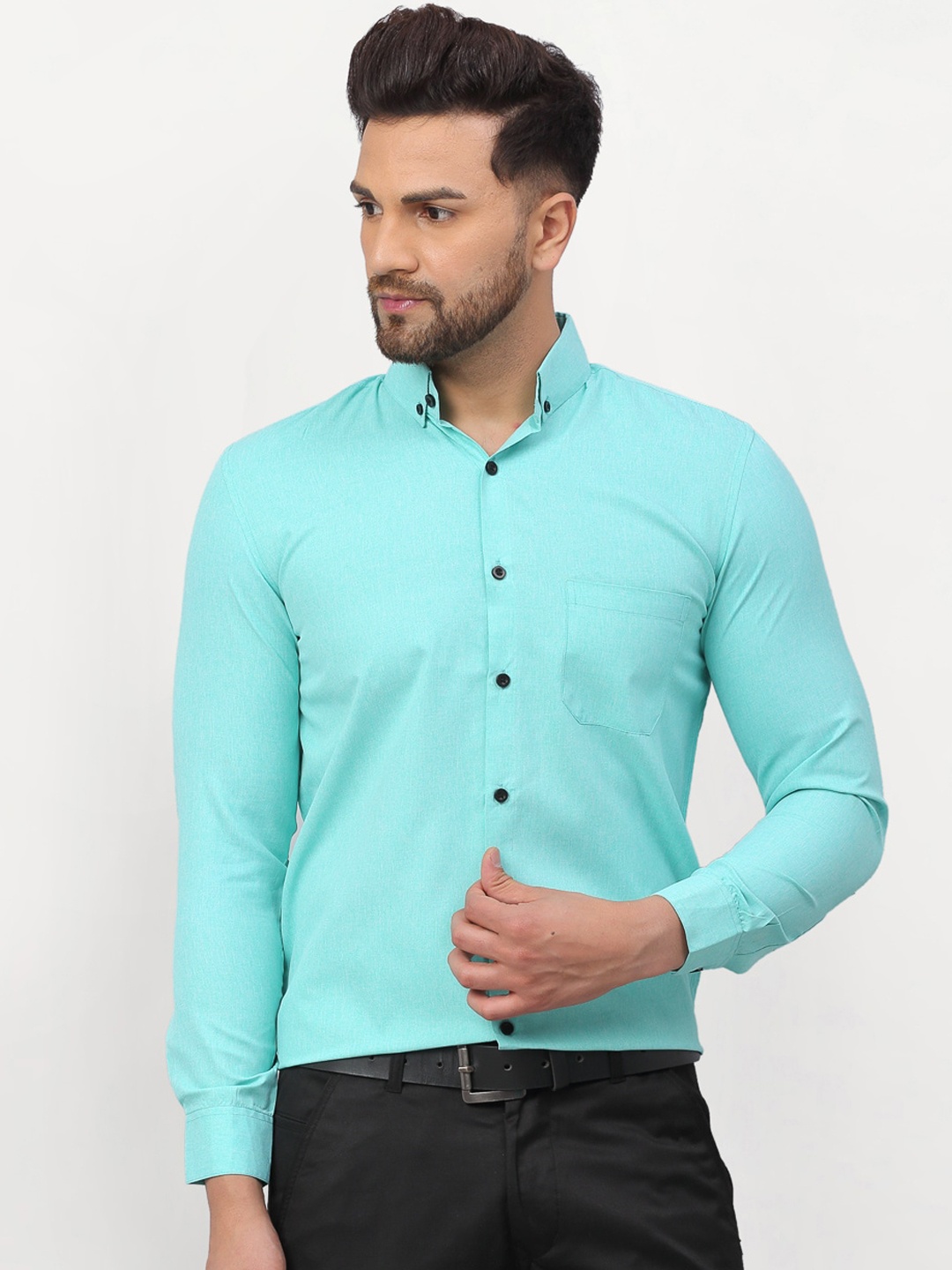 

JAINISH Men Green Button-Down Collar Formal Shirt