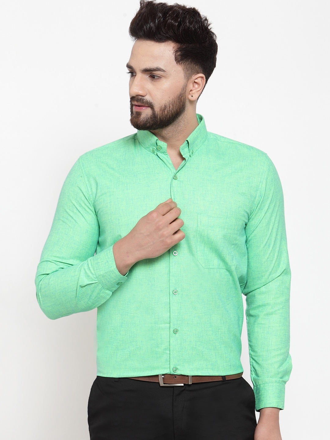 

JAINISH Men Green Pure Cotton Solid Formal Shirt