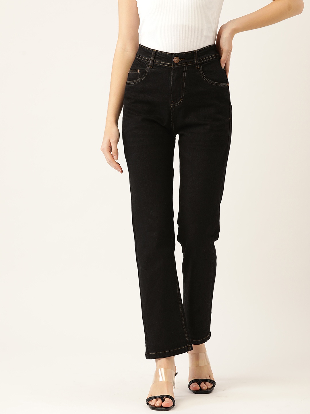 

PARIS HAMILTON Women Black Boyfriend Fit High-Rise Stretchable Jeans