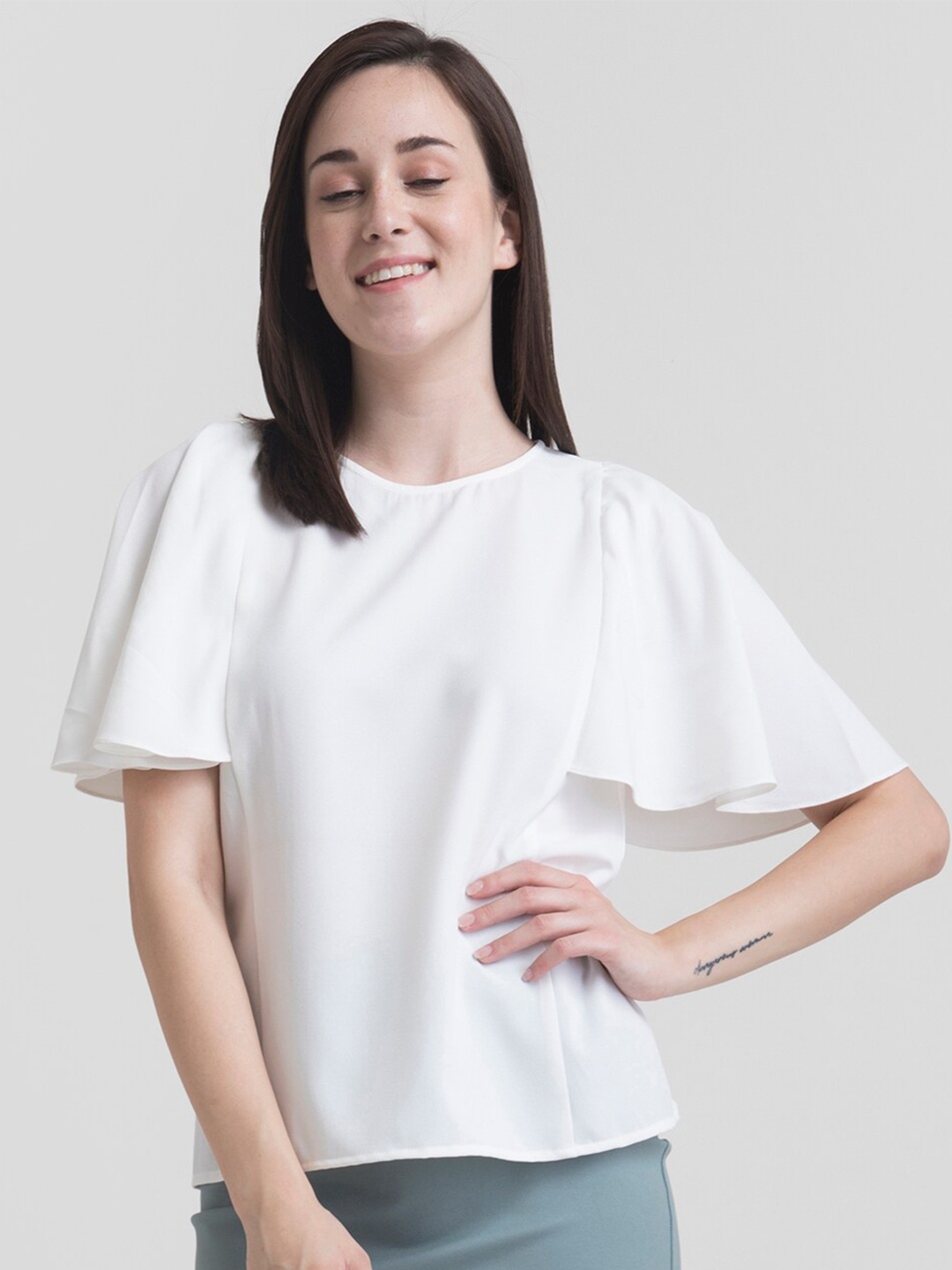 

FableStreet White Flared Sleeve Regular Top