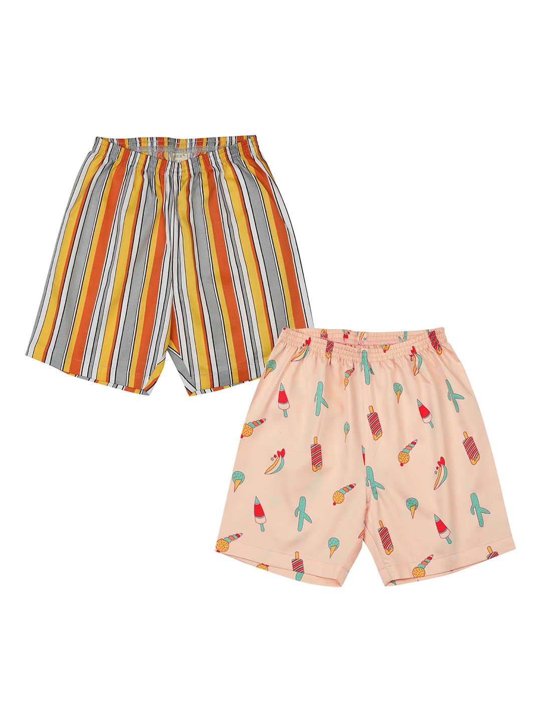 

CASA DE NEE NEE Unisex Kids Multicoloured Striped Printed Low-Rise Regular Shorts, Multi