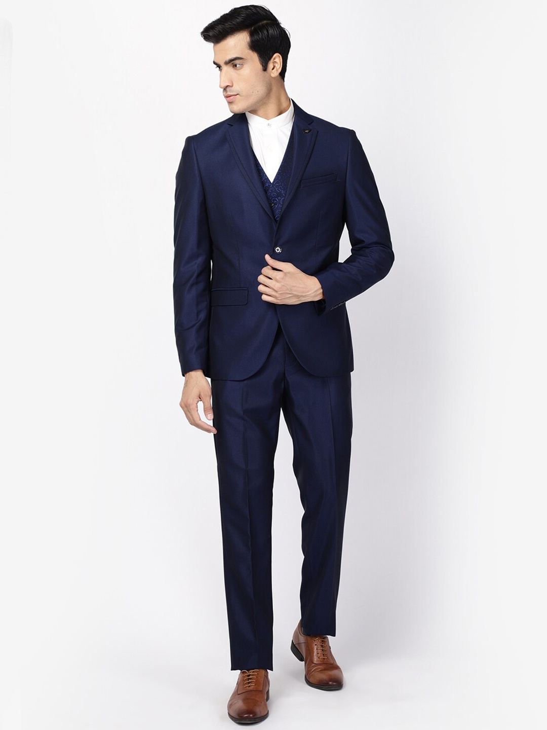 

Blackberrys Men Navy Blue Slim-Fit Single-Breasted Three-Piece Formal Suit