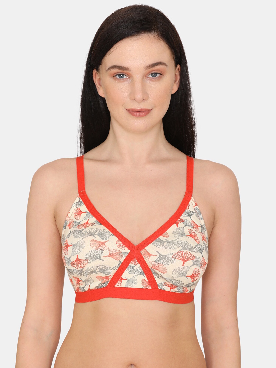 

Zivame Orange & White Floral Everyday Bra - Full Coverage