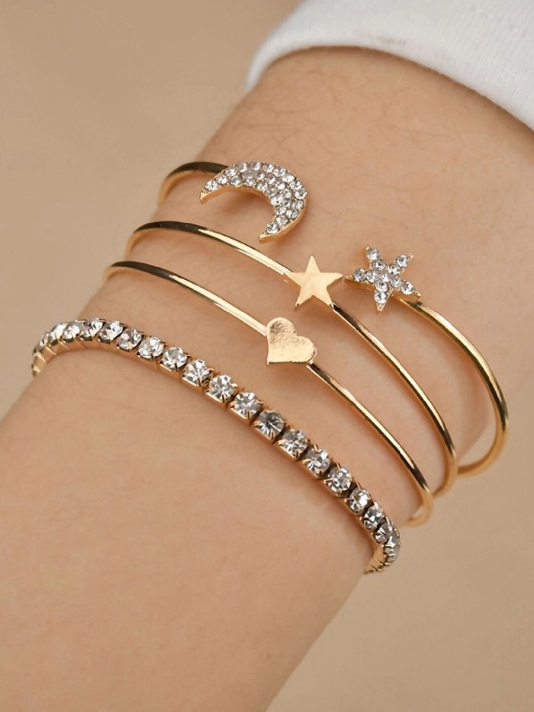 

Shining Diva Fashion Women Set of 4 Gold-Plated White Crystals Cuff Bracelets