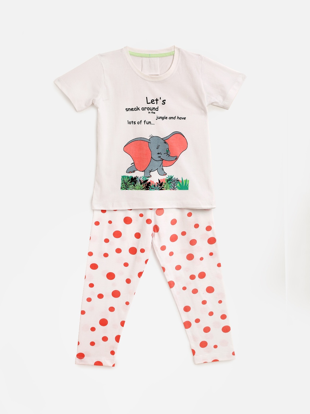

KIDSCRAFT Girls White & Red Printed Pure Cotton Night suit