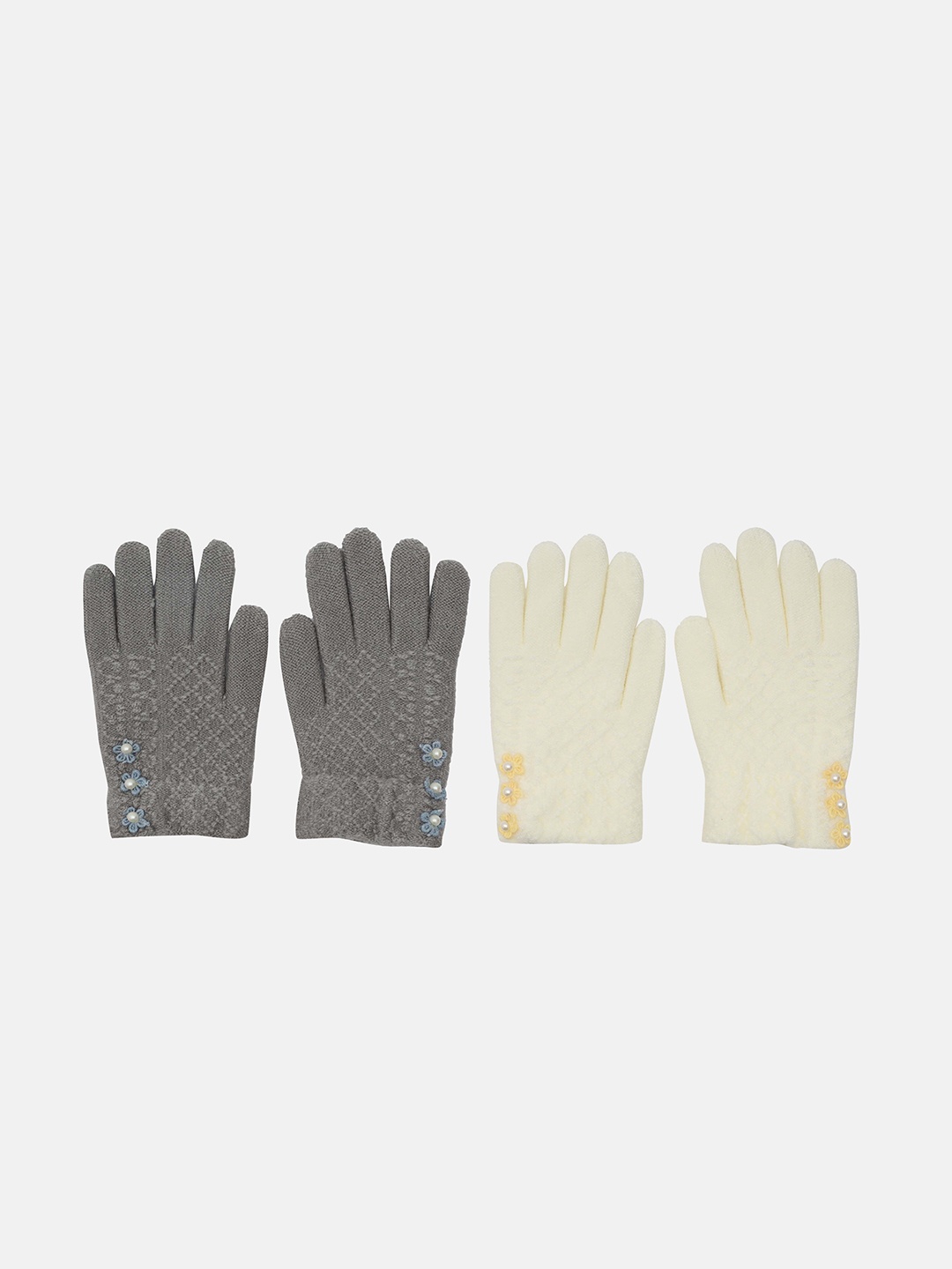 

FabSeasons Unisex Kids Pack Of 2 Self-Design Winter Gloves, Grey