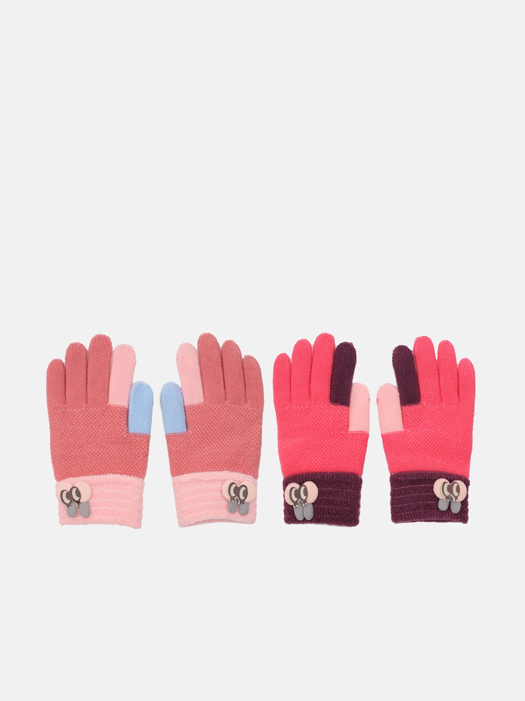 

FabSeasons Unisex Kids Pack Of 2 Self-Design Winter Gloves, Peach