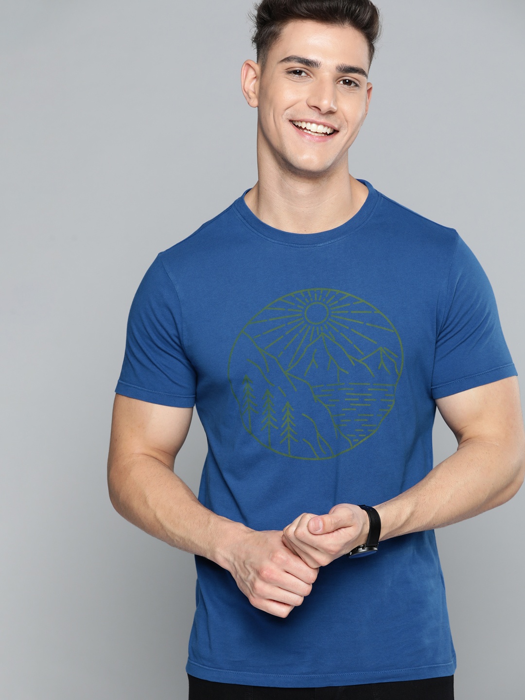 

Mast & Harbour Men Blue Printed Pure Cotton T-shirt