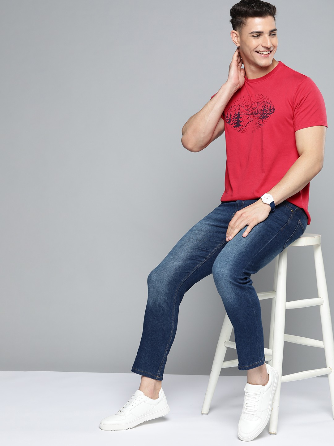 

Mast & Harbour Men Red Printed Pure Cotton T-shirt