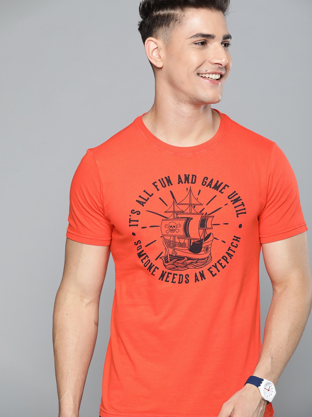 

Mast & Harbour Men Orange Printed Pure Cotton T-shirt