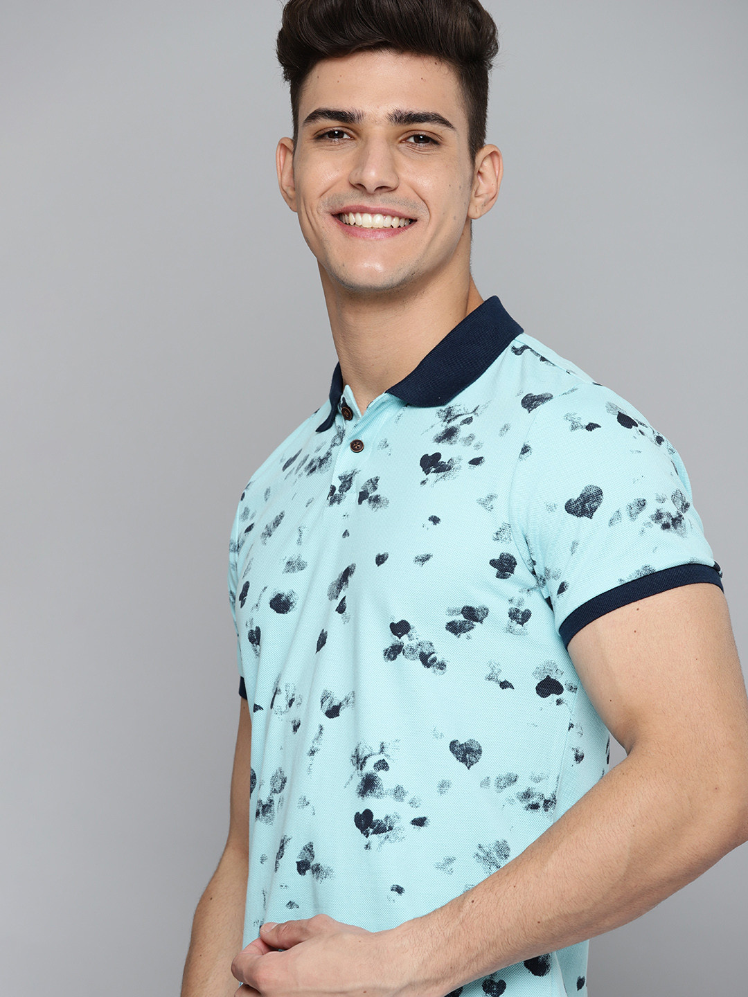 

Mast & Harbour Men Blue Cotton Printed Polo Collar T-shirt