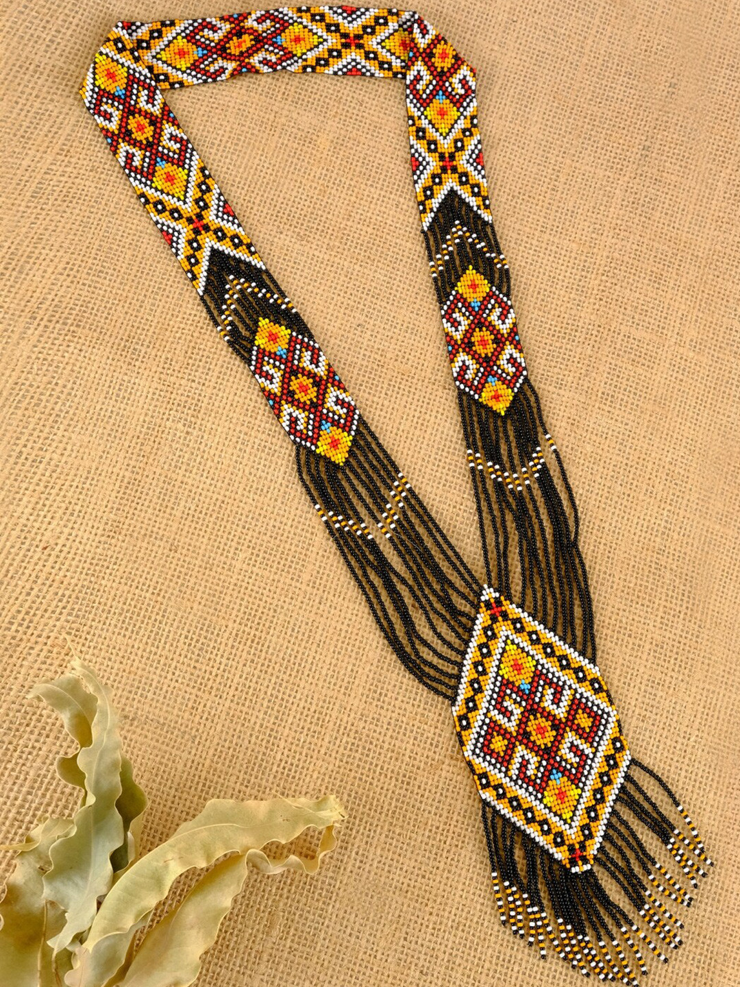 

Crunchy Woman Yellow & Black Tribal High Fashion Jewelry Boho Beaded Necklace Set