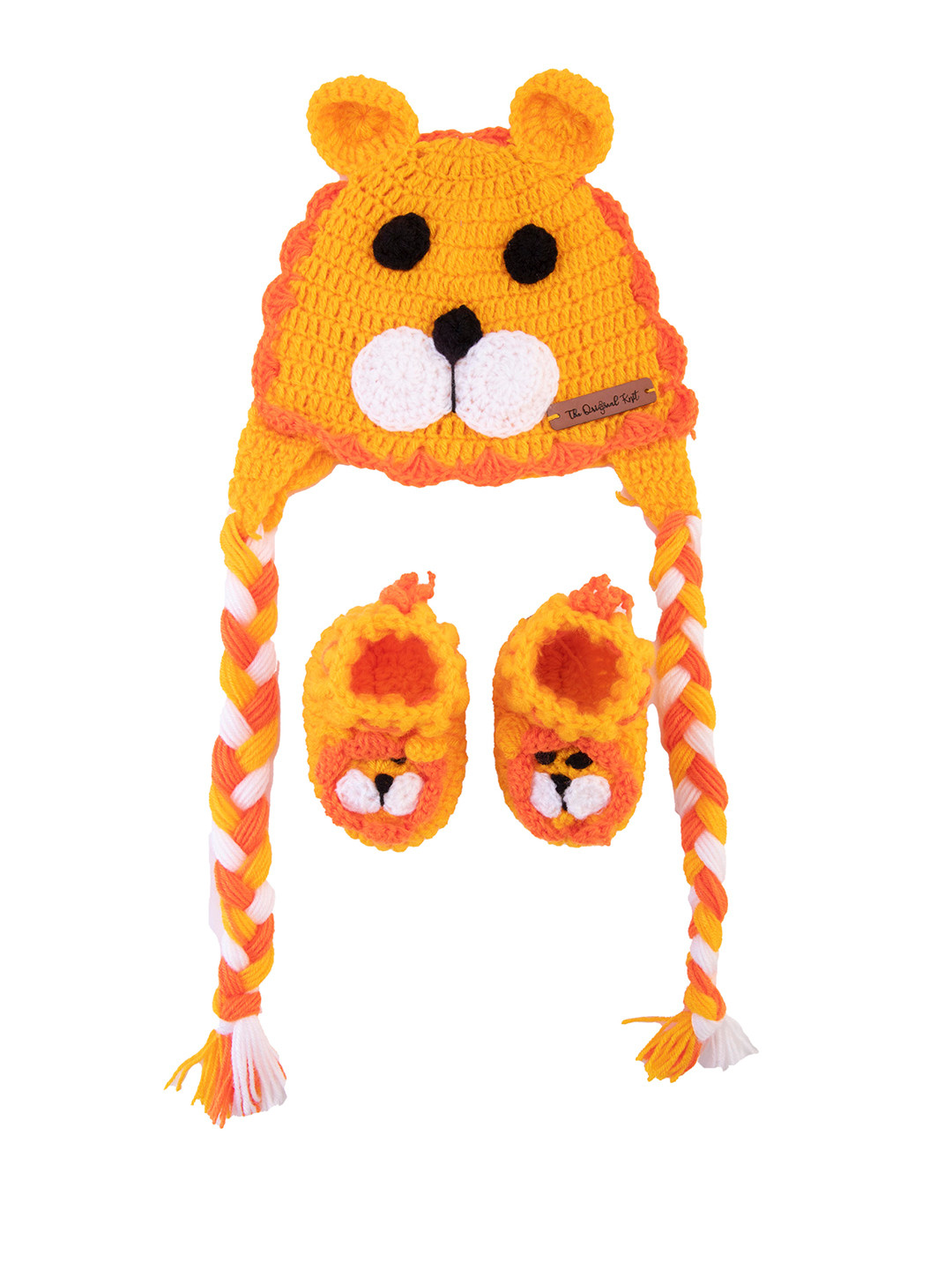 

The Original Knit Unisex Kids Set of Yellow & Orange Handmade Beanie & Booties