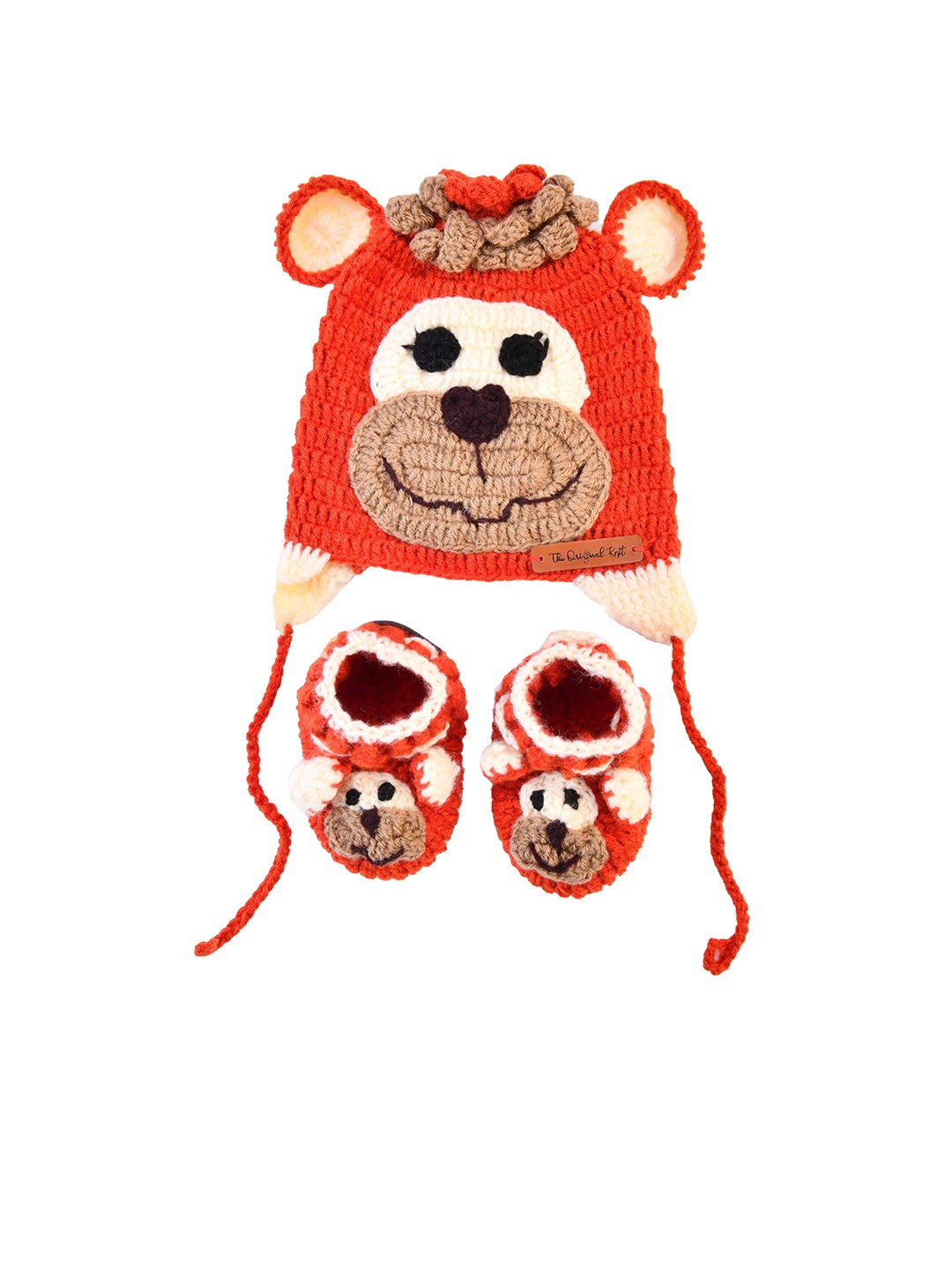 

The Original Knit Unisex Kids Set of Rust & Brown Handmade Beanie & Mittens