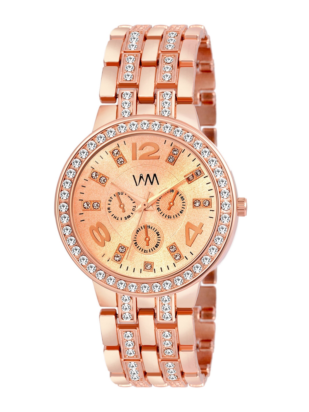 

Watch Me Women Rose Gold-Toned Embellished Dial & Rose Gold Toned Bracelet Style Straps Analogue Watches