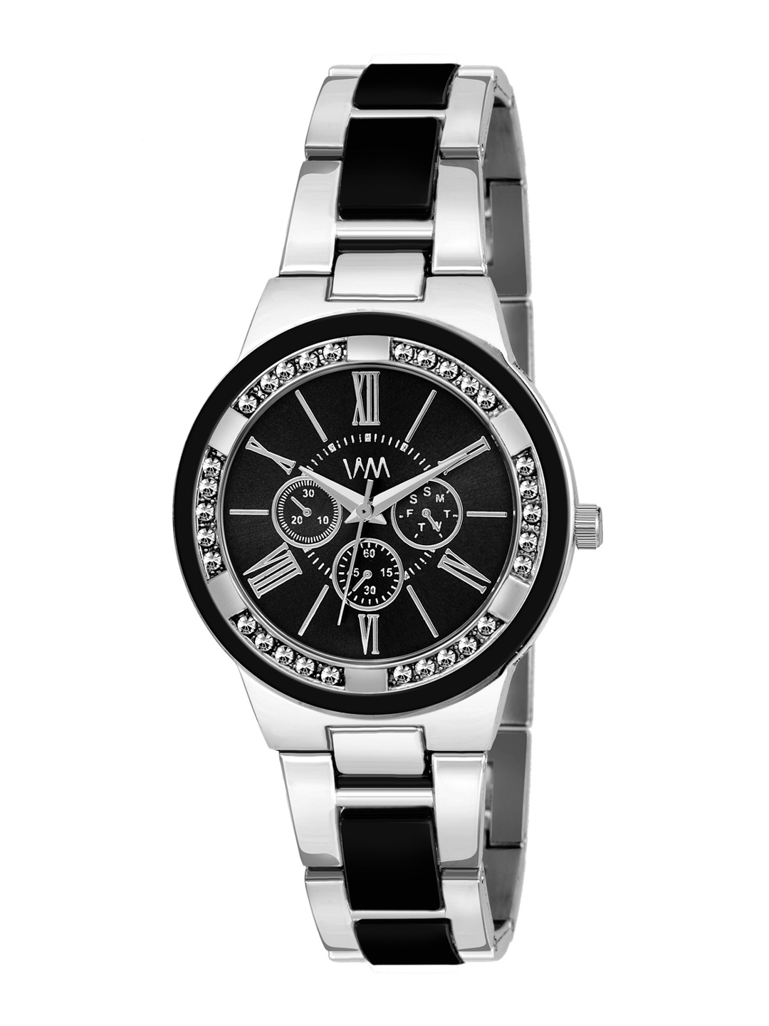 

Watch Me Women Black Embellished Dial & Silver Toned Bracelet Style Straps Analogue Watches