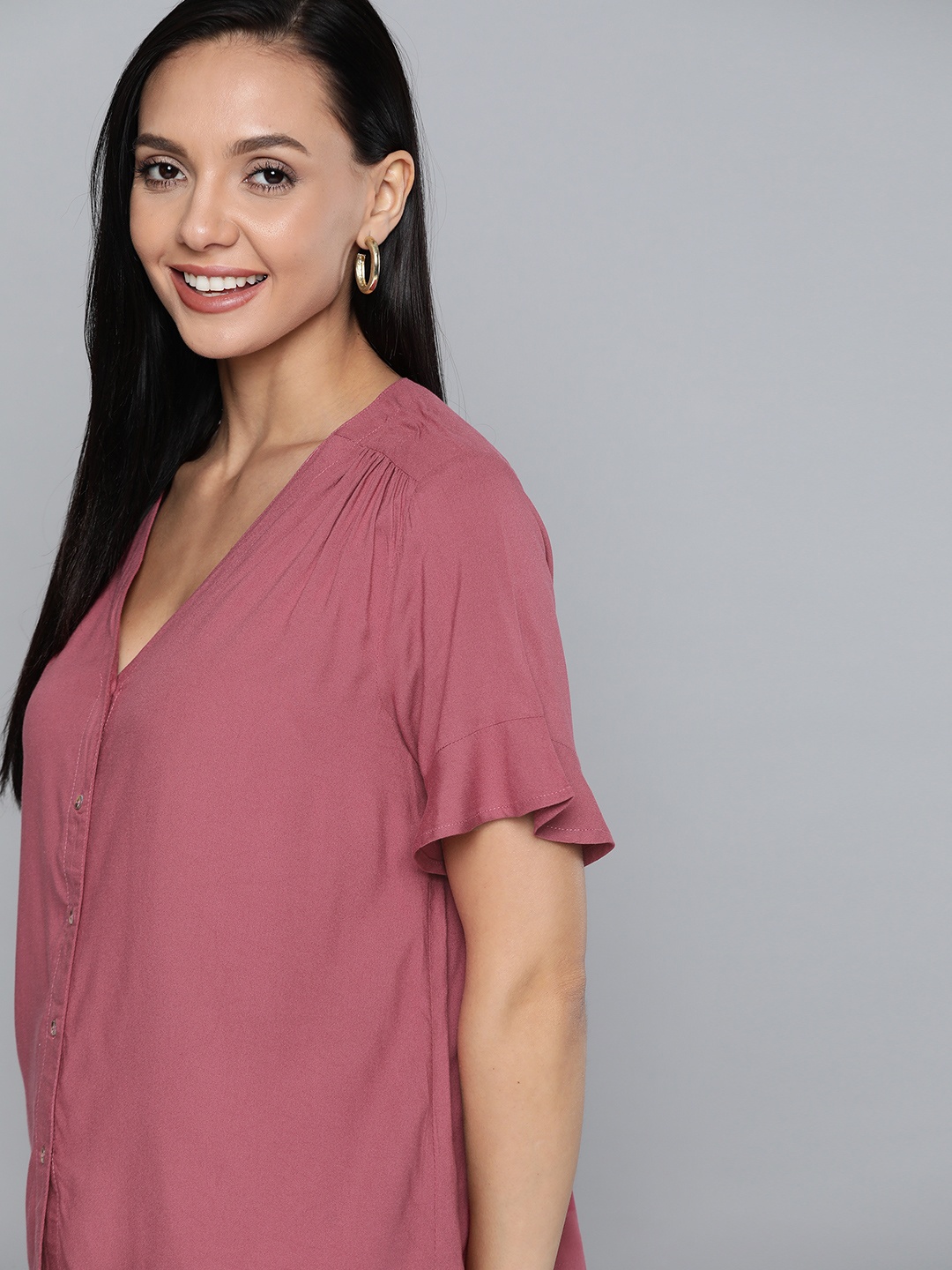 

M&H Our Water Pink Solid Regular V-Neck Top