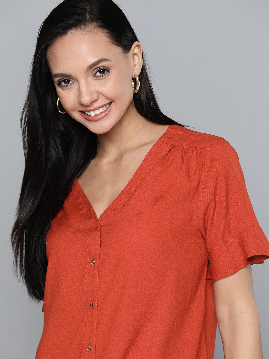 

M&H Our Water Rust Orange Regular Regular V-Neck Top