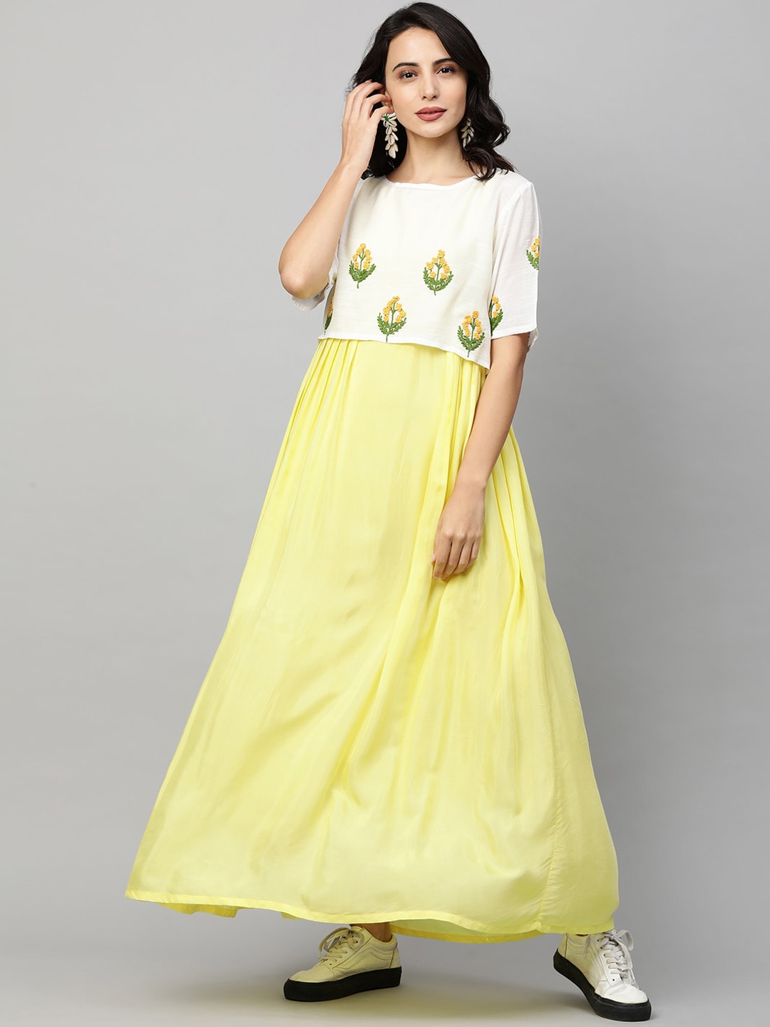 

FASHOR Yellow & Off White Chiffon Maxi Dress