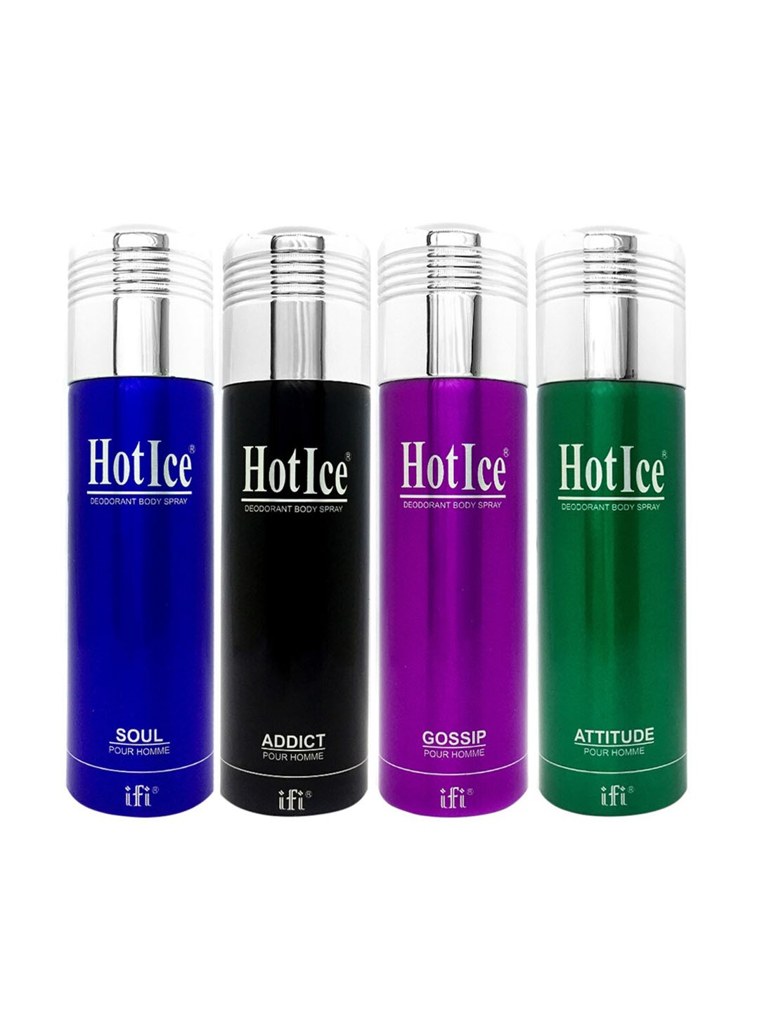 

Hot Ice Men Set of 4 Soul, Addict, Gossip & Attitude Homme Deodorant - 200 ml each, Multi