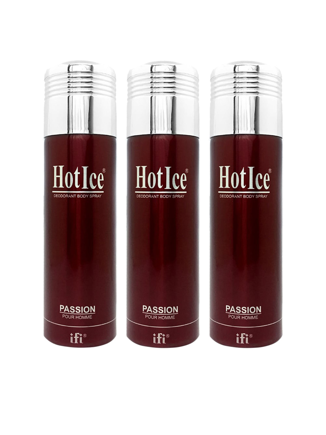 

Hot Ice Men Maroon Set of 3 Passion Homme Deodorant 200ml Each