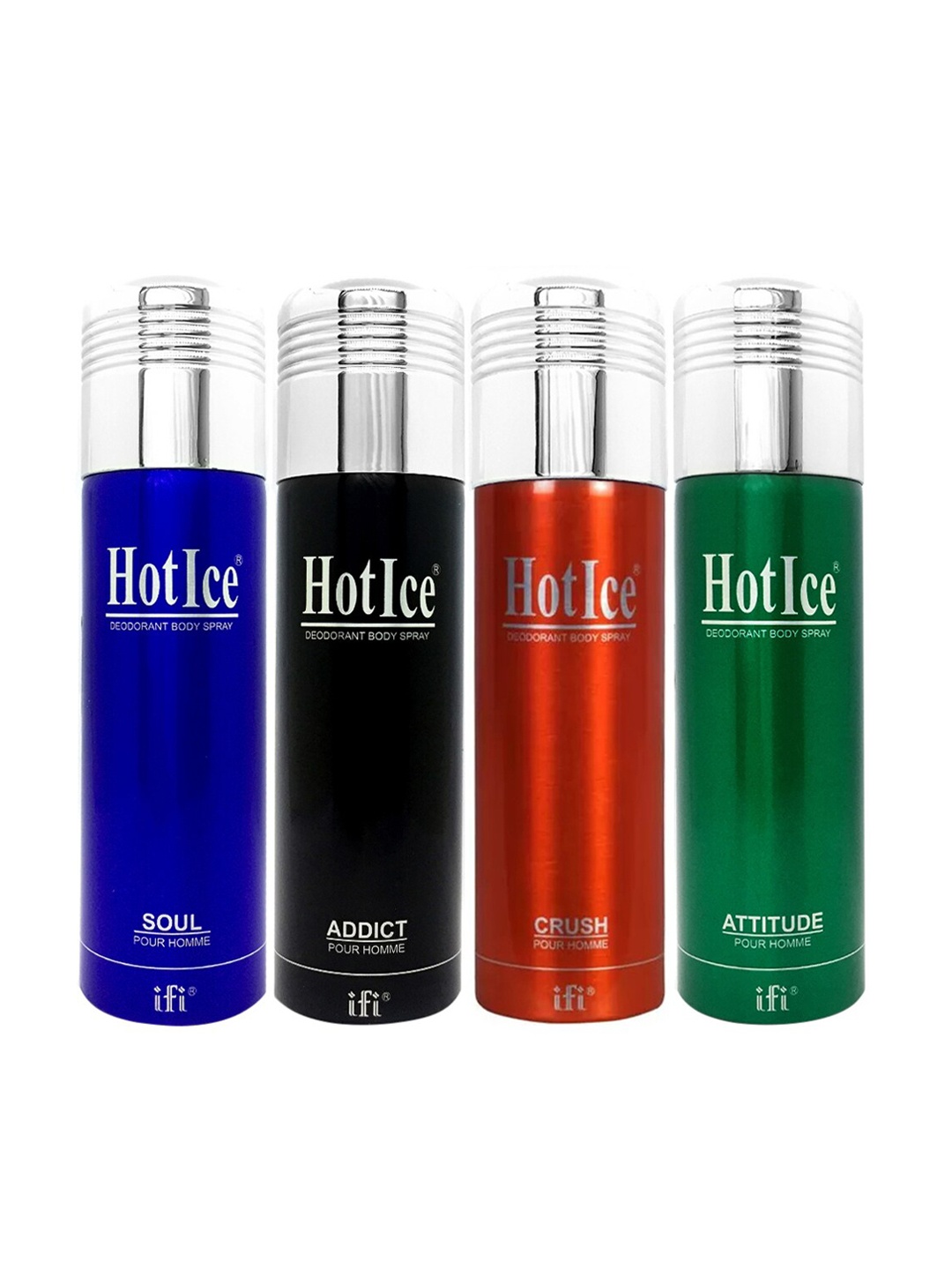 

Hot Ice Men Multi Set of 4 Soul, Addict, Crush & Attitude Homme Deodorant 200ml Each