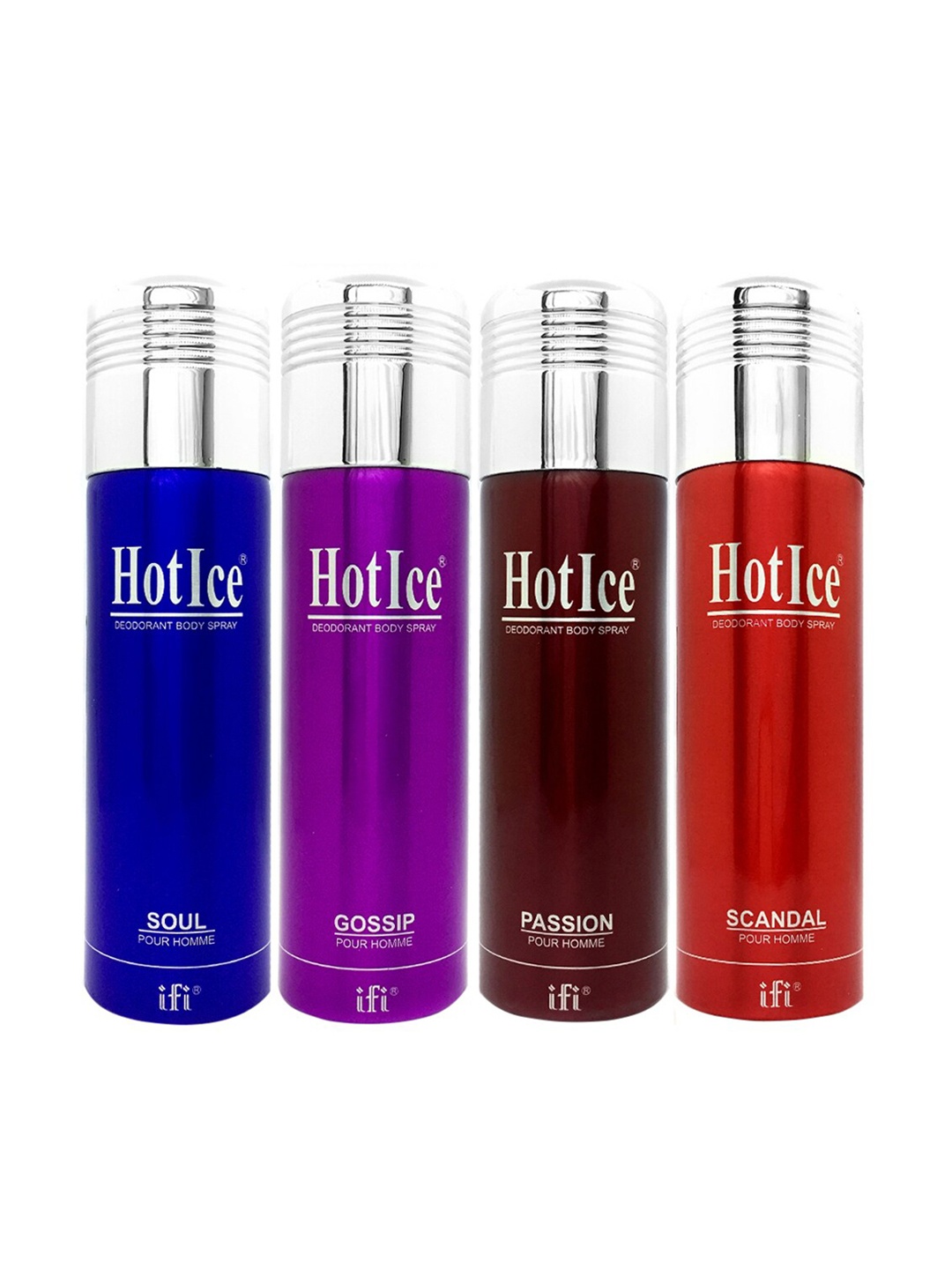 

Hot Ice Soul, Gossip, Passion & Scandal Homme Deodorant, 200ml Each - ( Set of 4), Multi
