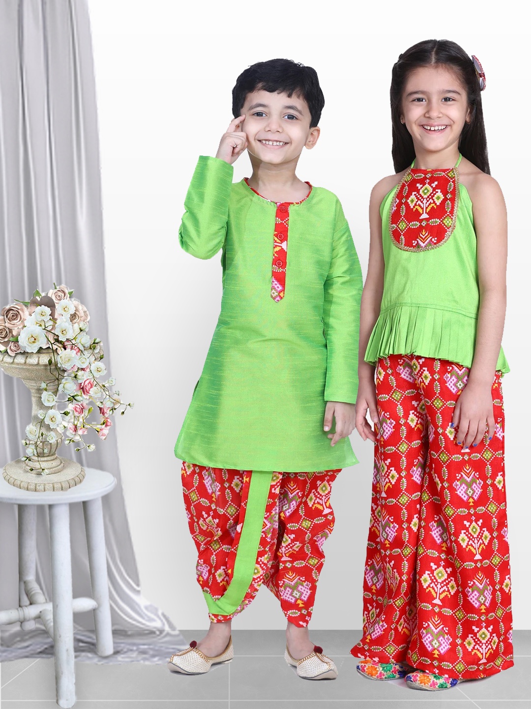 

BownBee Boys Red Kurta with Dhoti Pants