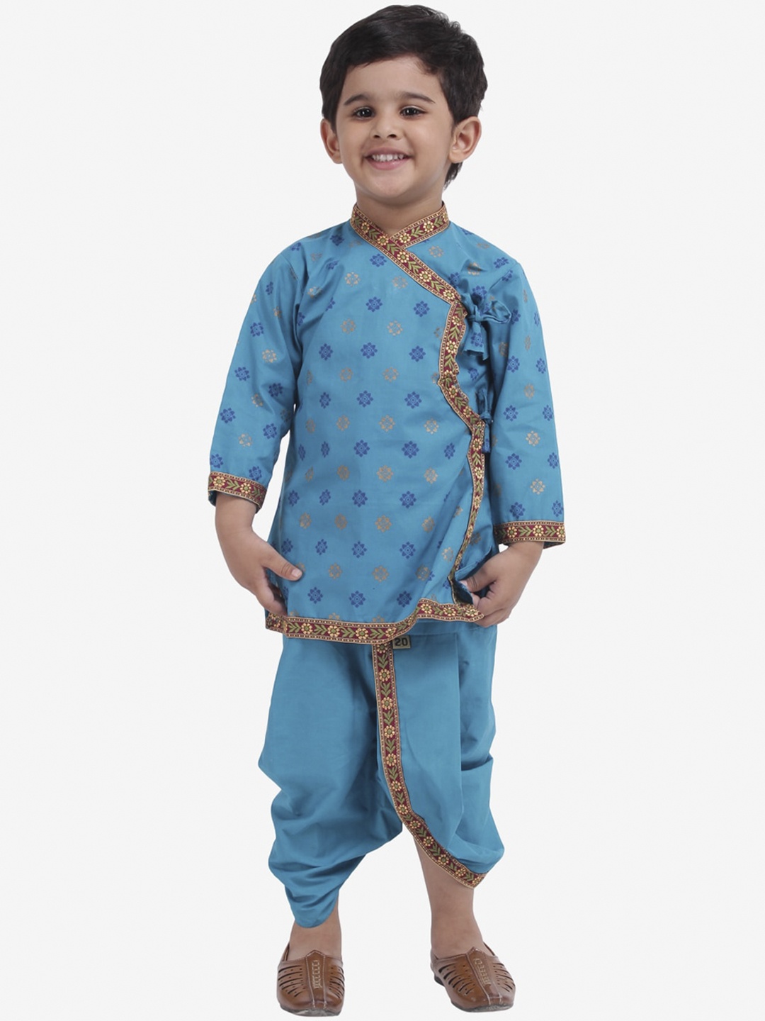 

BownBee Boys Blue Printed Angrakha Janmashtami Krishna Pure Cotton Kurta with Dhoti Pants