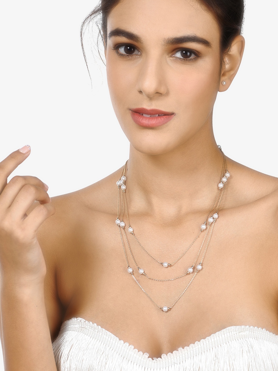

AMI Gold-Plated & White Pearl Beaded Contemporary Layered Jewellery Set