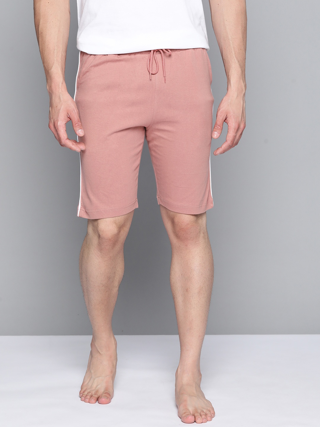 

Mast & Harbour Men Rose Solid Pure Cotton Knitted Lounge Shorts with Piping