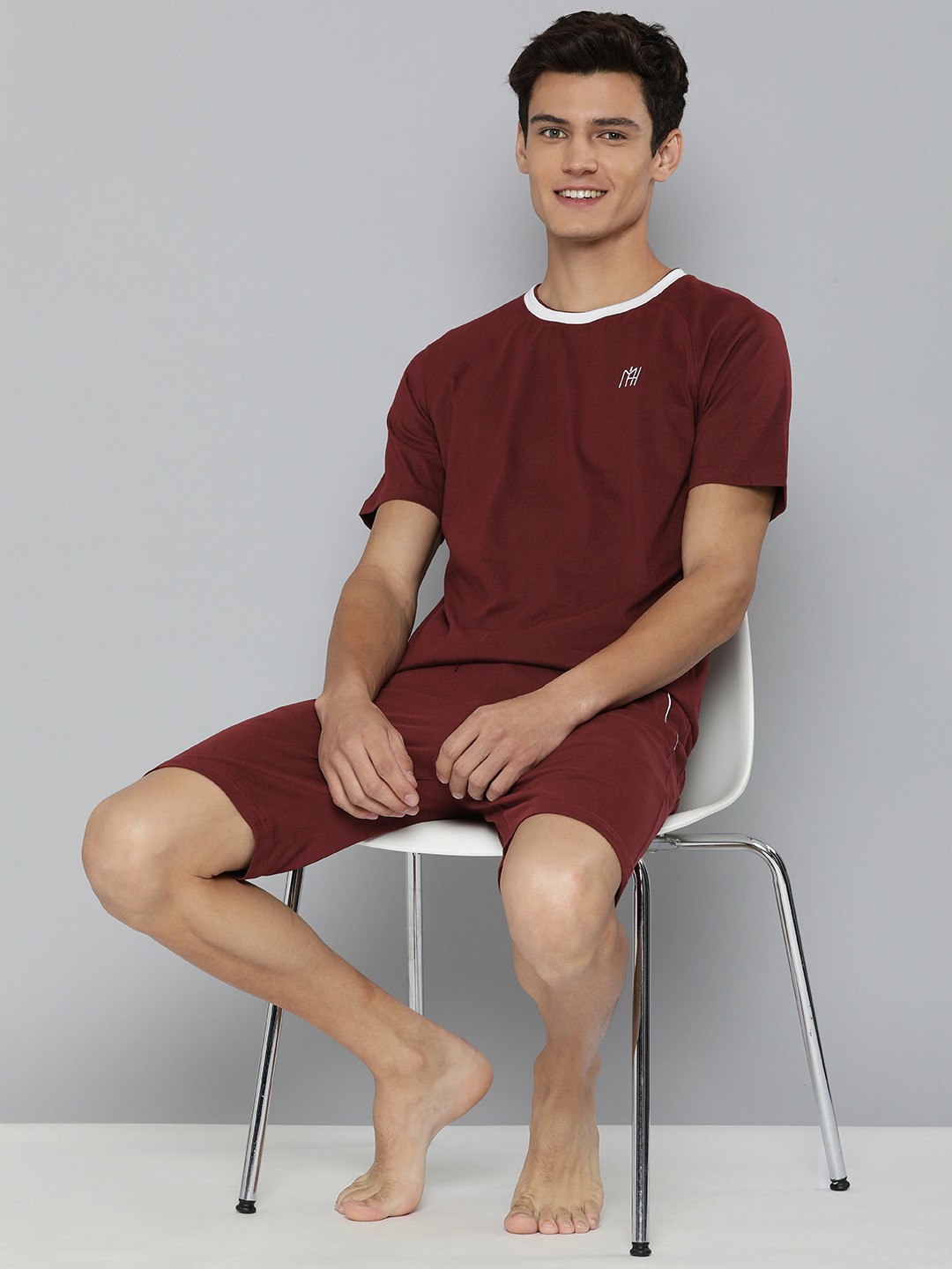 

Mast & Harbour Men Burgundy Pure Cotton Night Suit