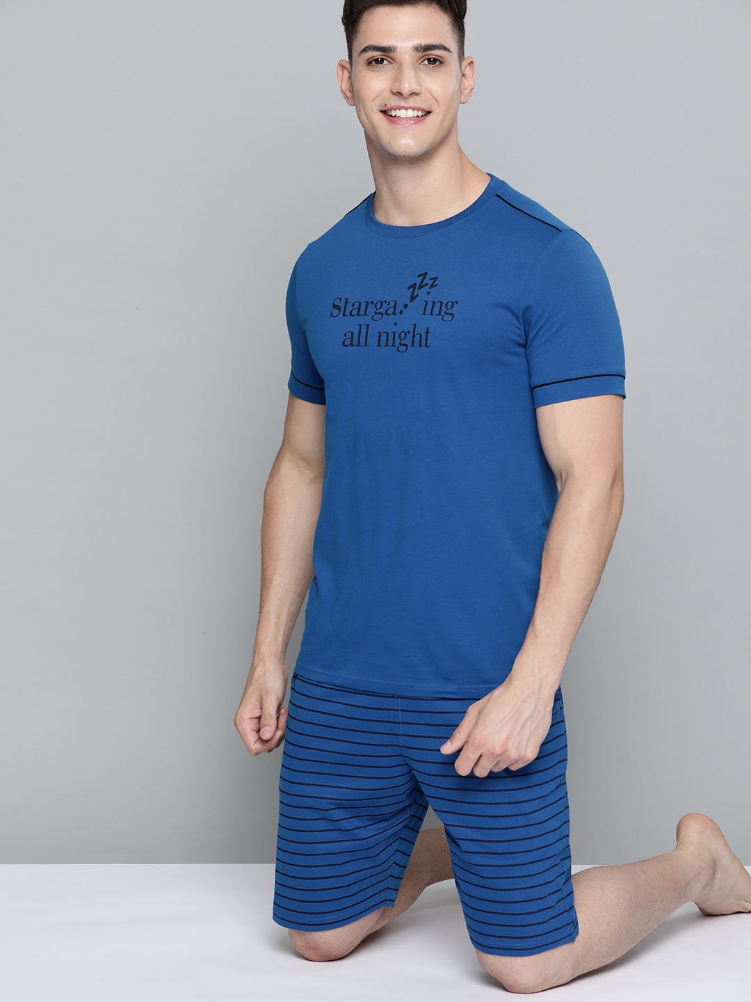 

Mast & Harbour Men Blue & Black Printed Shorts Set
