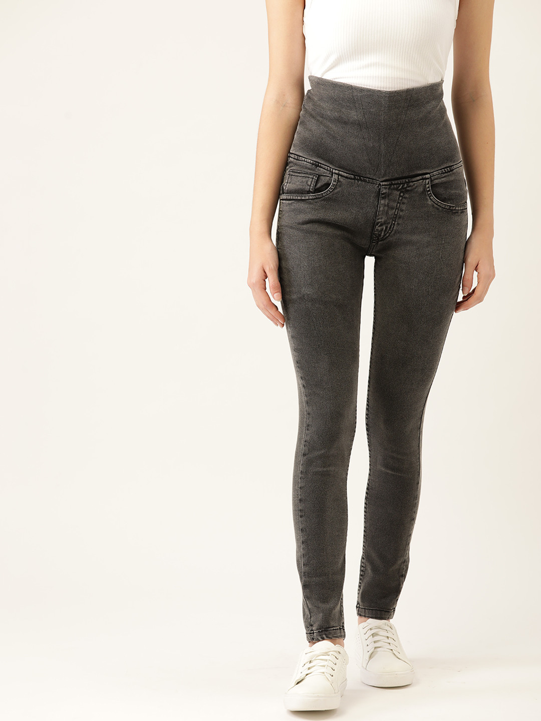 

PARIS HAMILTON Women Charcoal Grey Solid High Waist Regular-Fit Maternity Jeggings