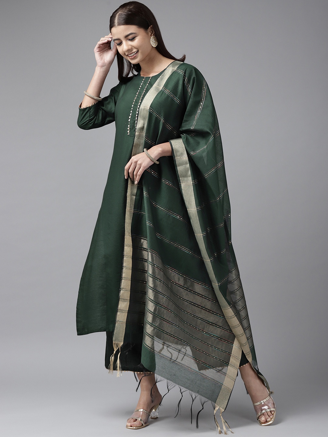 

Indo Era Women Green Regular Gotta Patti Kurta with Palazzos & With Dupatta