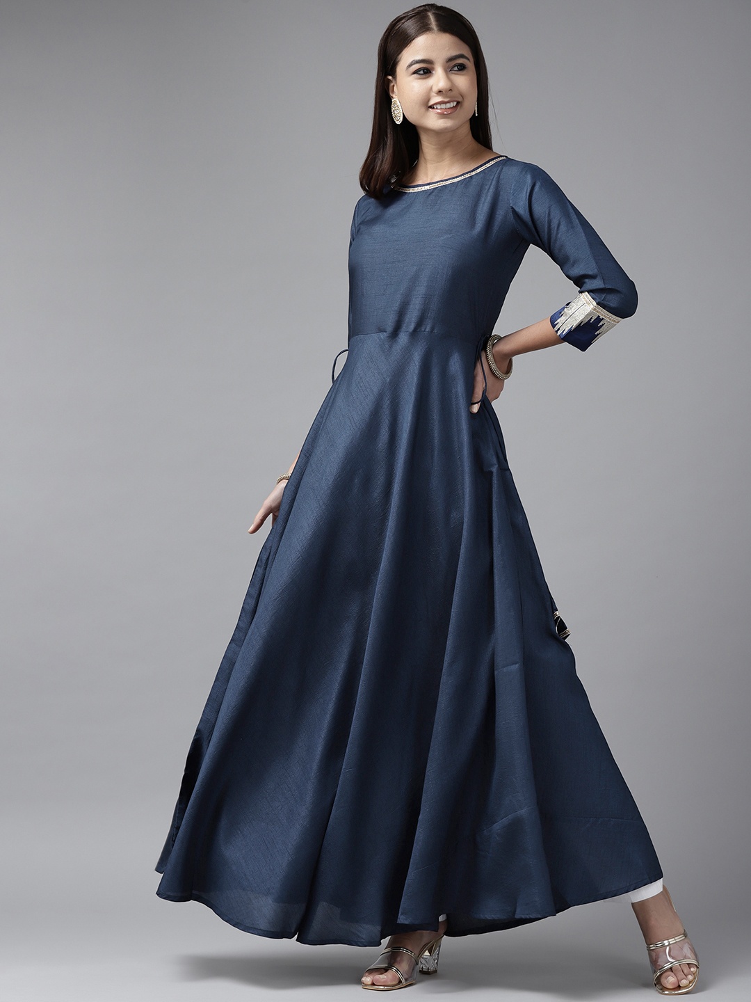 

Indo Era Women Navy Blue A-Line Kurta
