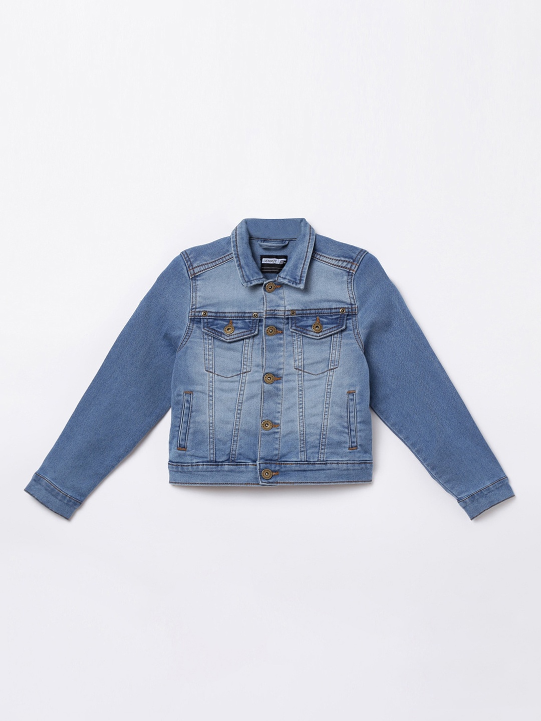 

Denimize by Fame Forever Boys Blue Washed Denim Jacket with Patchwork