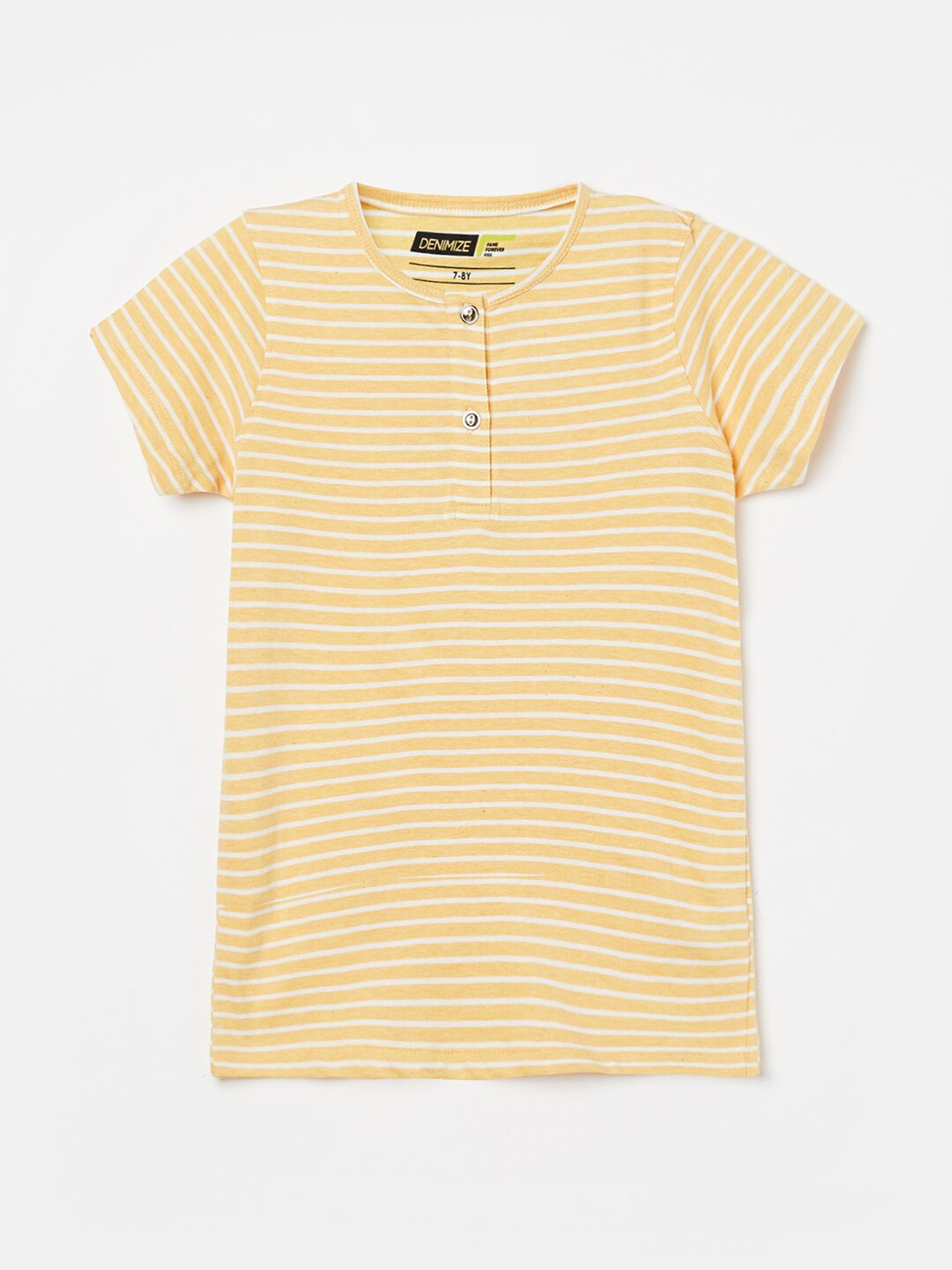 

Denimize by Fame Forever Girls Yellow Striped Henley Neck T-shirt