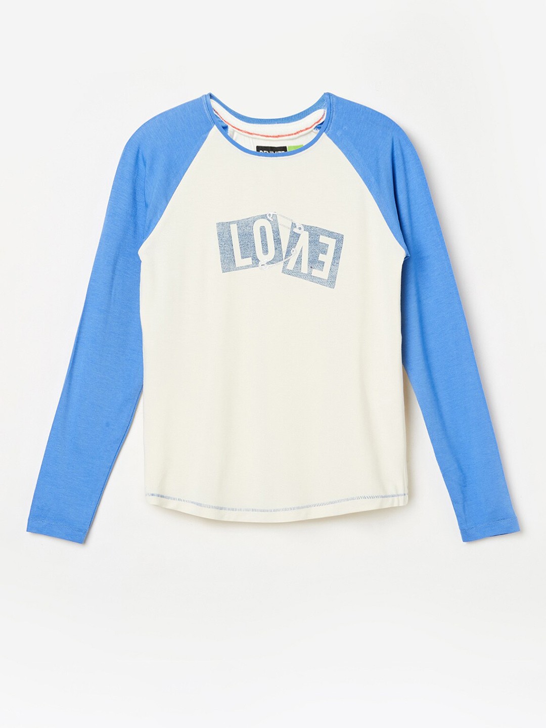 

Denimize by Fame Forever Girls Off White Typography Colourblocked T-shirt