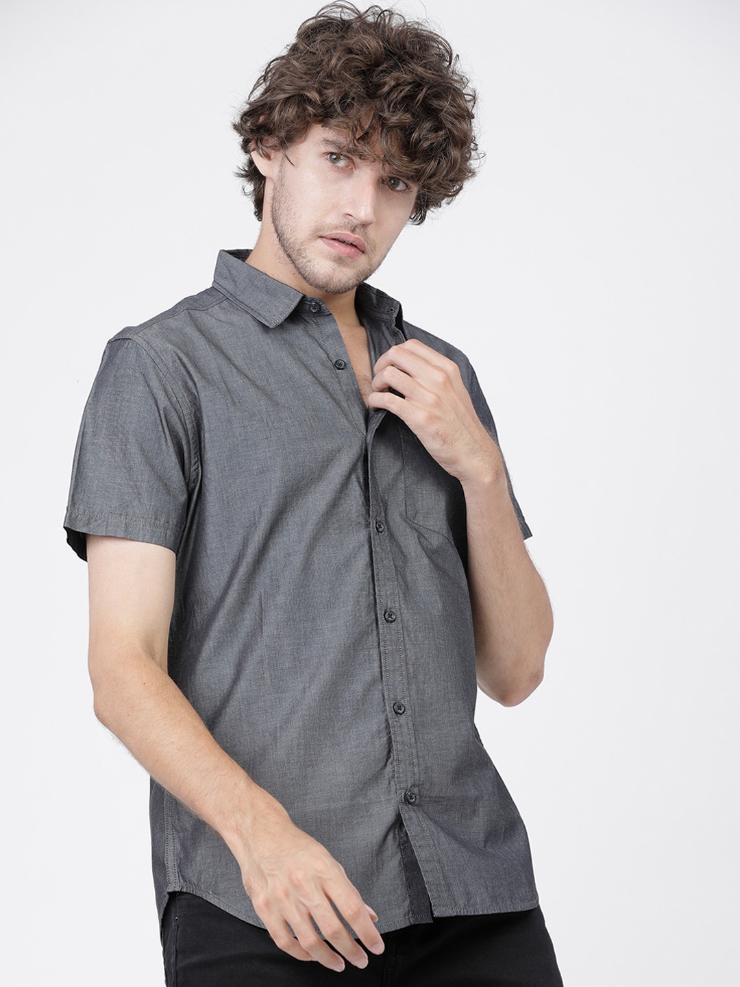 

LOCOMOTIVE Men Grey Slim Fit Casual Shirt