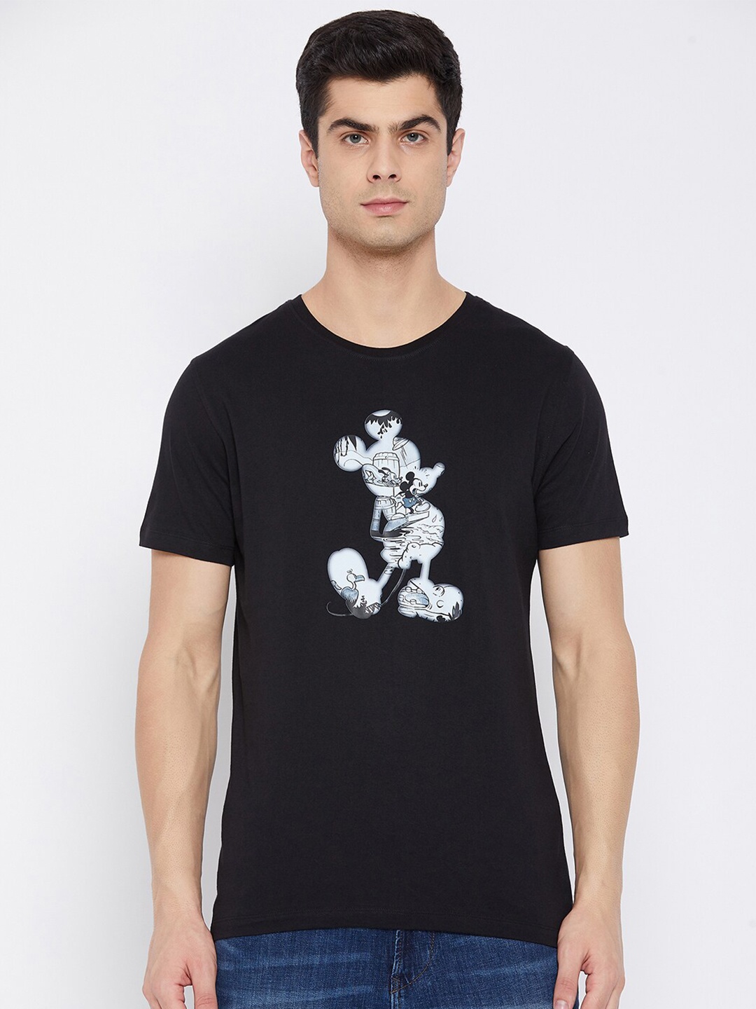 

Disney by Wear Your Mind Men Black Printed Raw Edge T-shirt