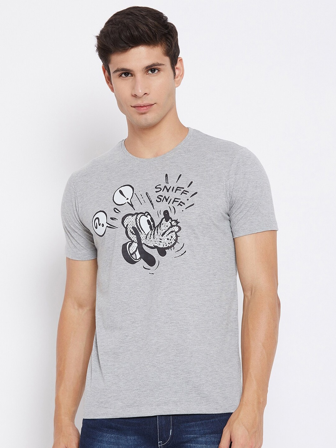 

Disney by Wear Your Mind Men Grey Printed Raw Edge T-shirt