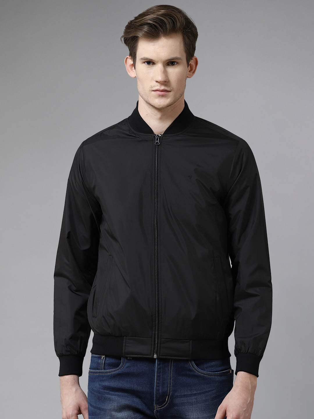 

Van Heusen Men Black Solid Bomber Jacket