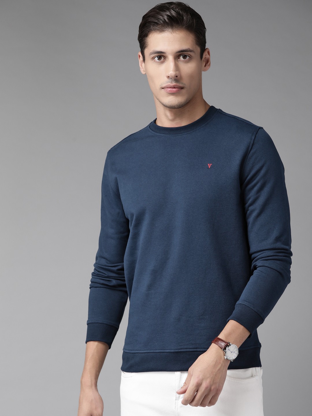 

Van Heusen Men Navy Blue Solid Sweatshirt