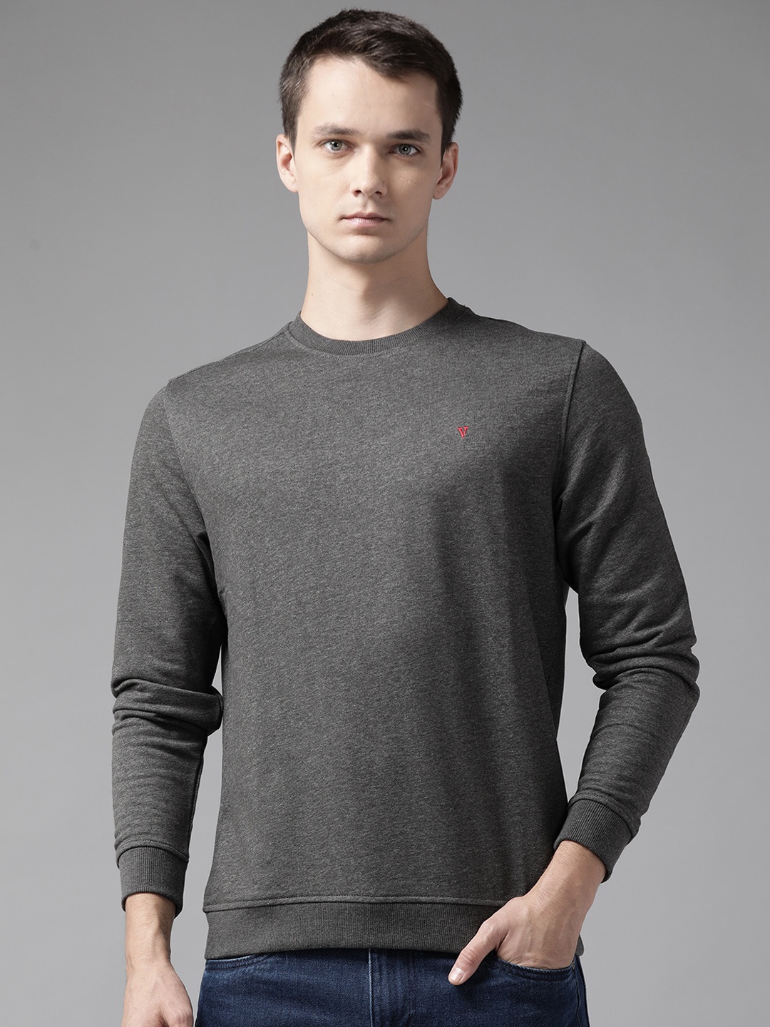 

Van Heusen Men Charcoal Grey Solid Sweatshirt