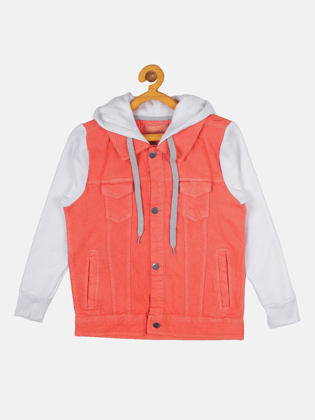 

Instafab Boys Orange & Grey Solid Denim Jacket