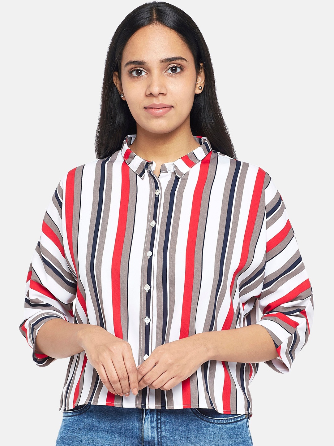 

People Women Multicoloured Striped Casual Shirt, Multi